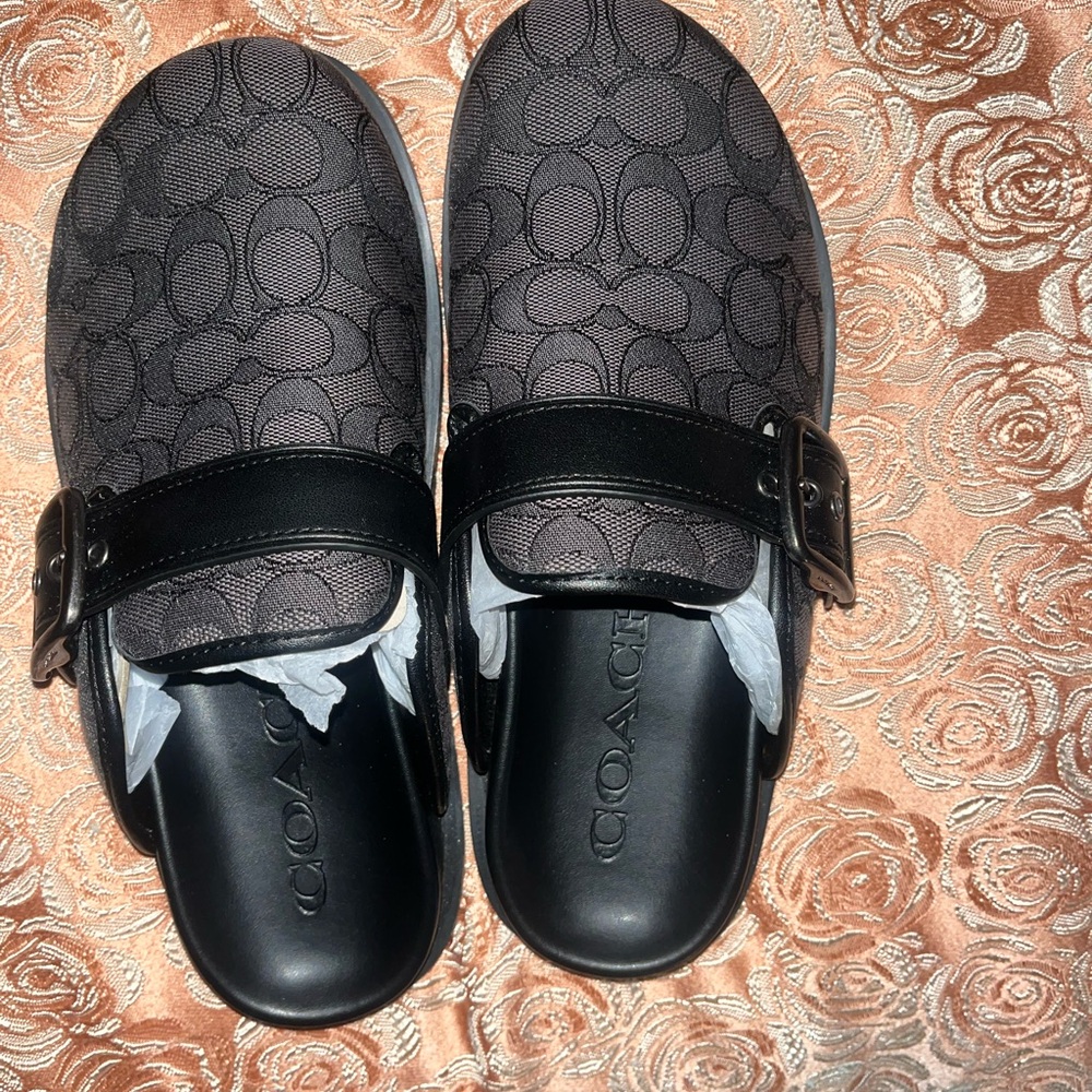 Coach Black Slippers with Monogram Pattern